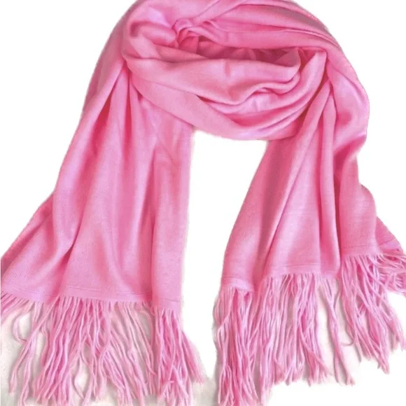 Buttery soft cashmere feel scarf with fringe Barbiecore Barbie pink bubblegum - Picture 1 of 8